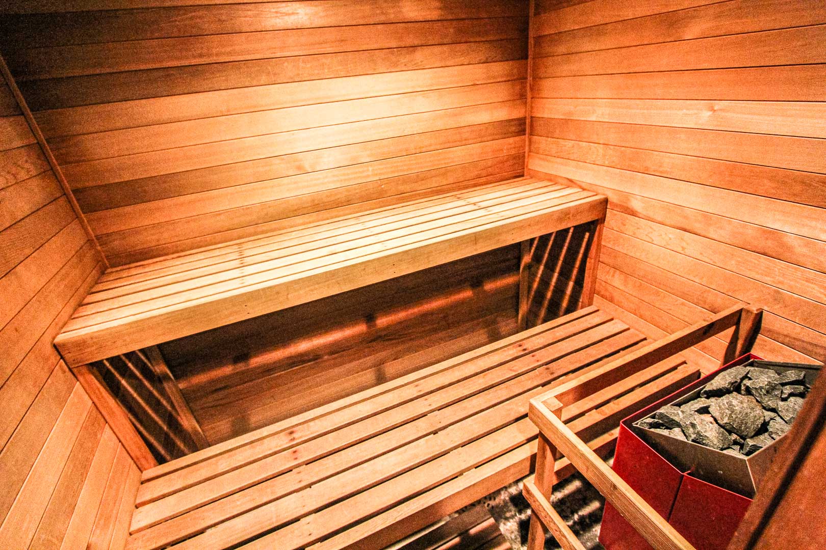 A relaxing sauna room at VRI's Sunburst Resort in Steamboat Springs, Colorado.